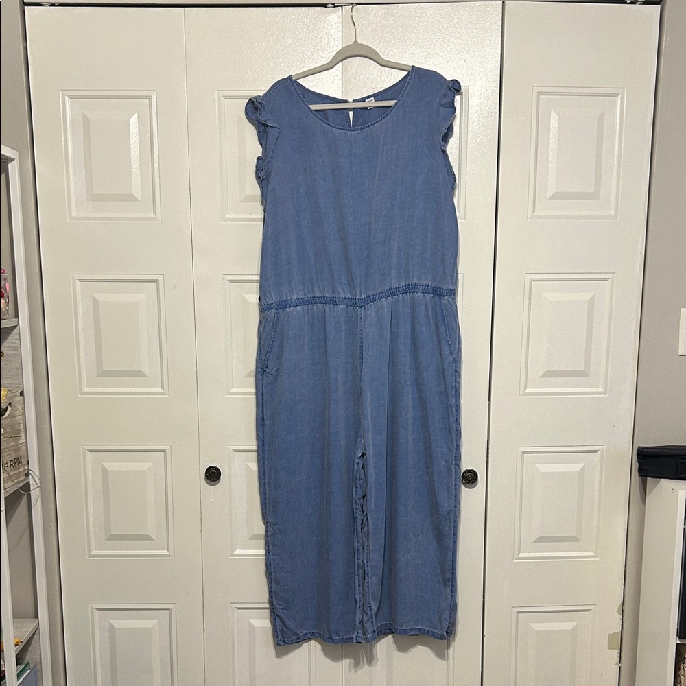 Old Navy Blue Ruffle Sleeve Denim Jumpsuit